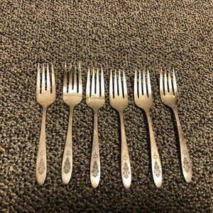 Set of 6 Bird of Paradise by Community, Silverplate Salad Forks Art Deco